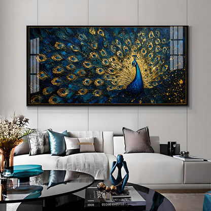 Textured Royal Peacock Premium Acrylic Horizontal Wall Art