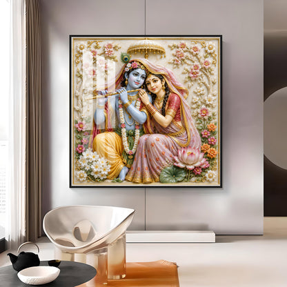 Radha Krishna Floral Premium Acrylic Square Wall Art