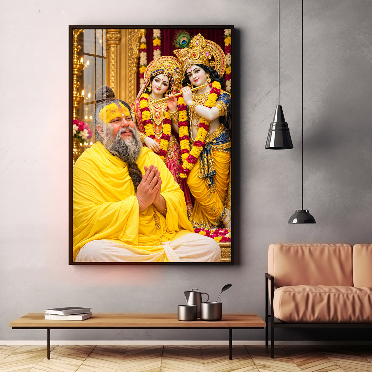 Premanand maharaj With Radhe Krishna Premium Acrylic Vertical Wall Art