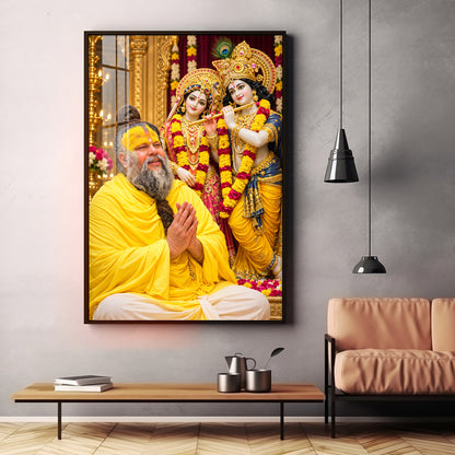 Premanand maharaj With Radhe Krishna Premium Acrylic Vertical Wall Art