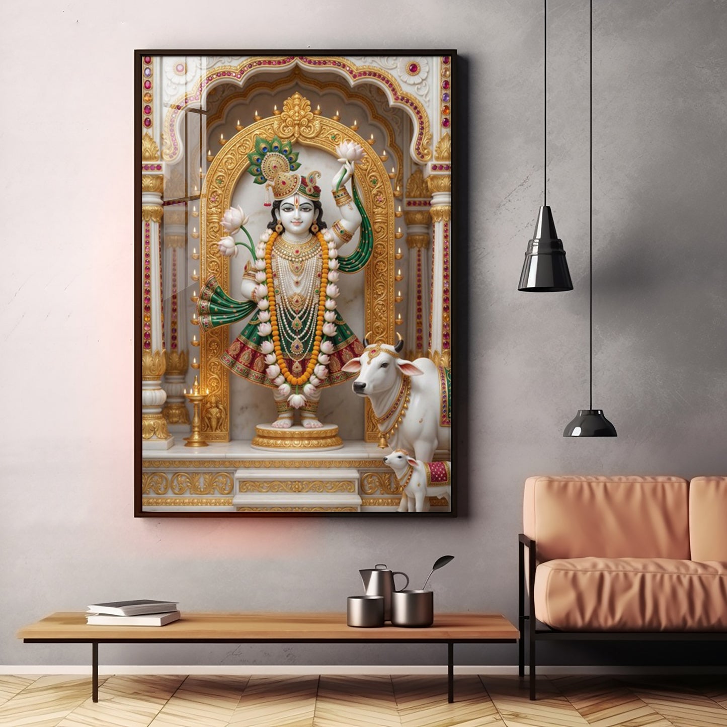 Divine Lord Krishna Ji Premium Acrylic Vertical Wall Art