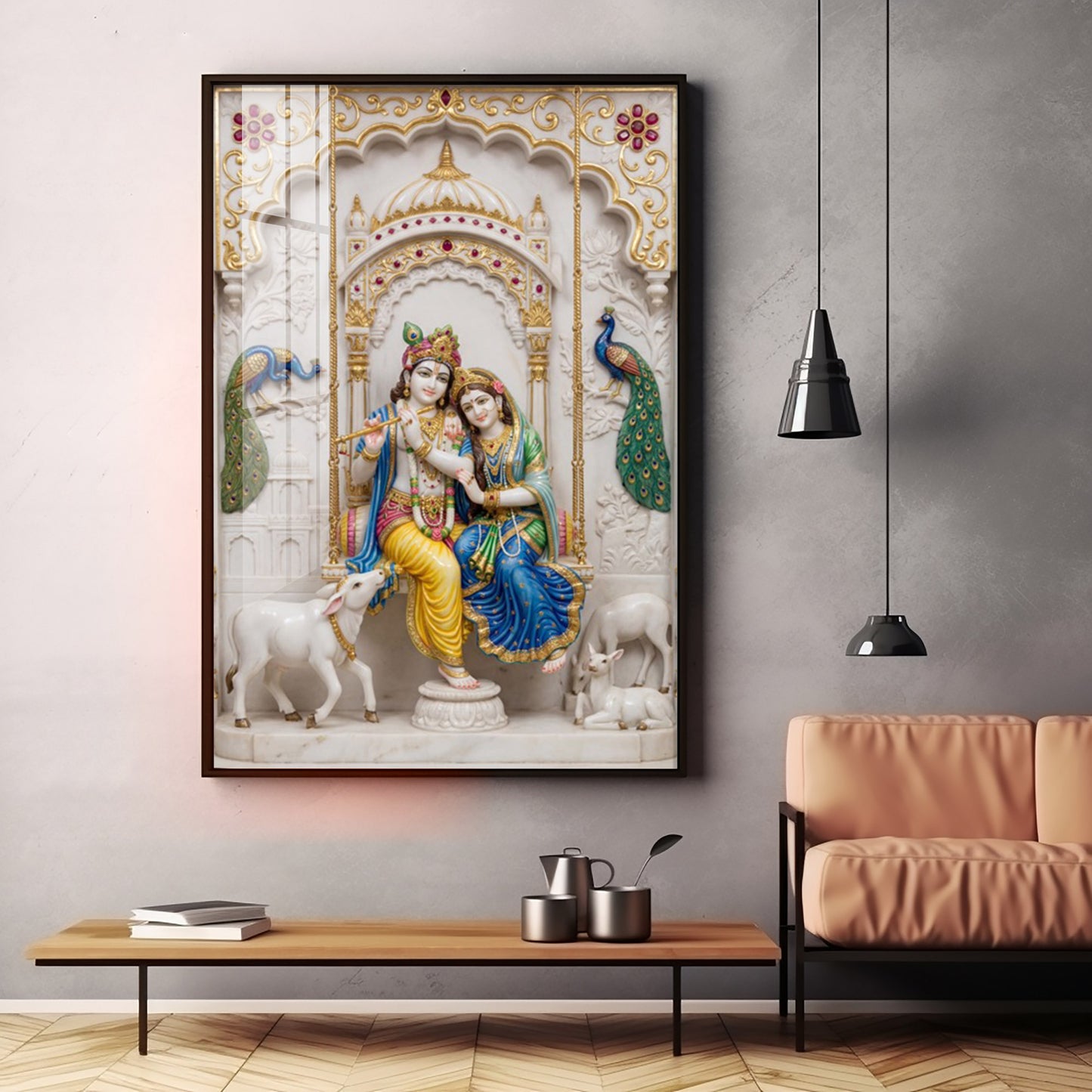 Radha Krishna With Grace Of Love Premium Acrylic Vertical Wall Art