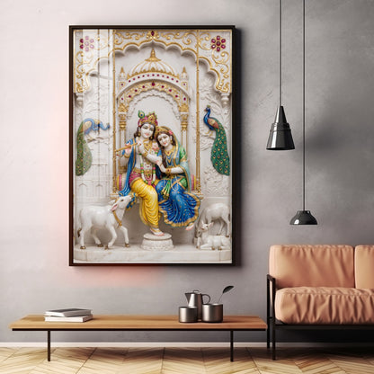 Radha Krishna With Grace Of Love Premium Acrylic Vertical Wall Art