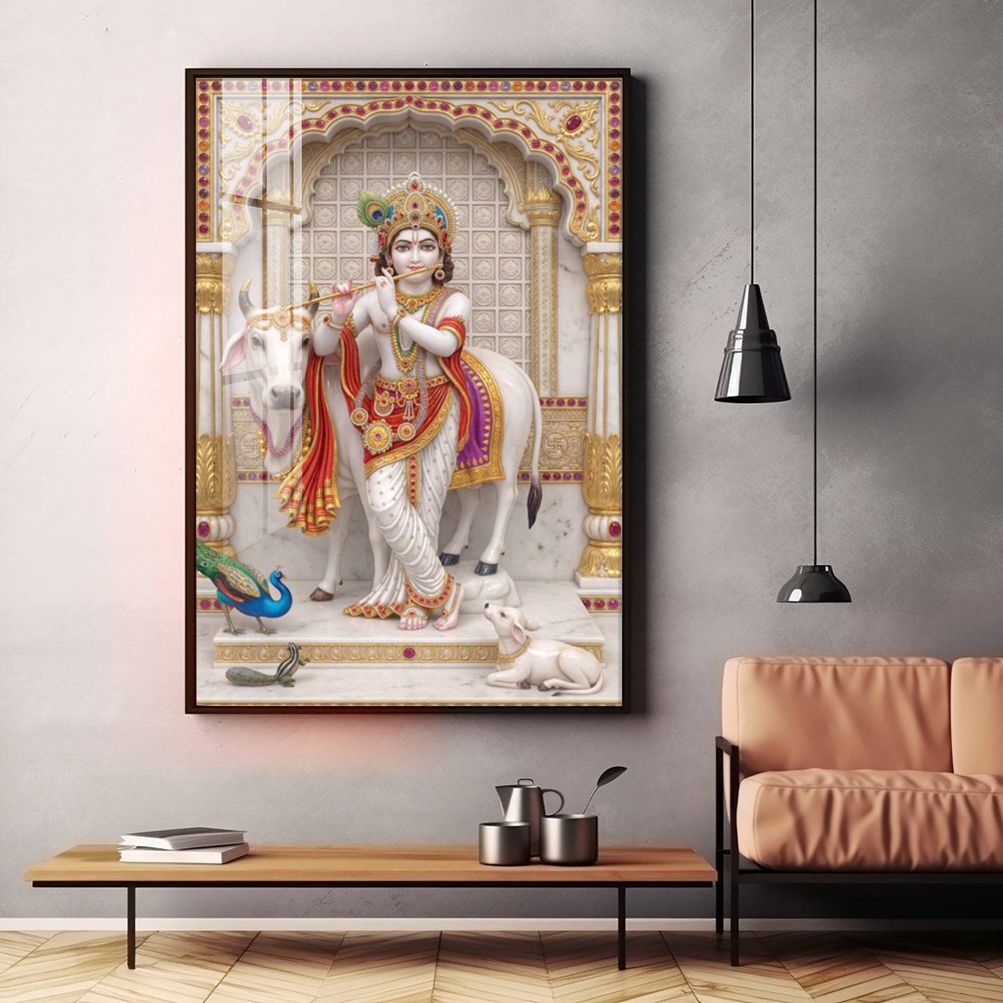 Majestic Harmony Of Krishna Ji Premium Acrylic Vertical Wall Art