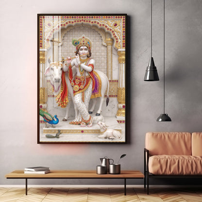Majestic Harmony Of Krishna Ji Premium Acrylic Vertical Wall Art