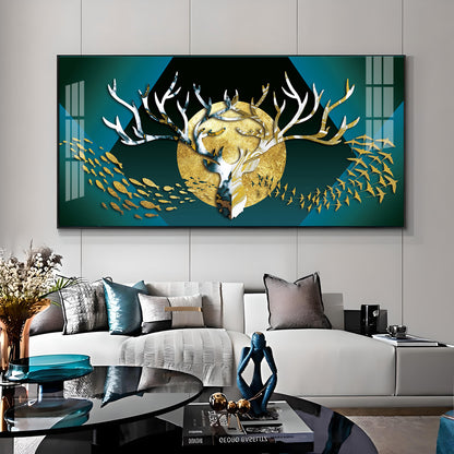 Deer Surrounded By Fish & Birds Premium Acrylic Horizontal Wall Art