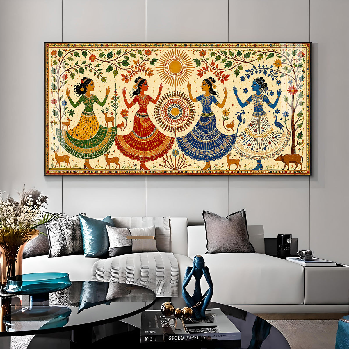 Ethnic Dancing Gopis Premium Acrylic Horizontal Wall Art