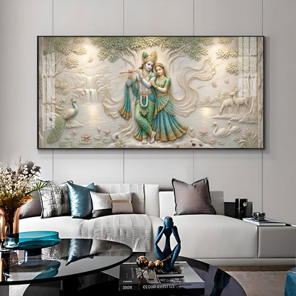 Radha Krishna Under A Tree Premium Acrylic Horizontal Wall Art