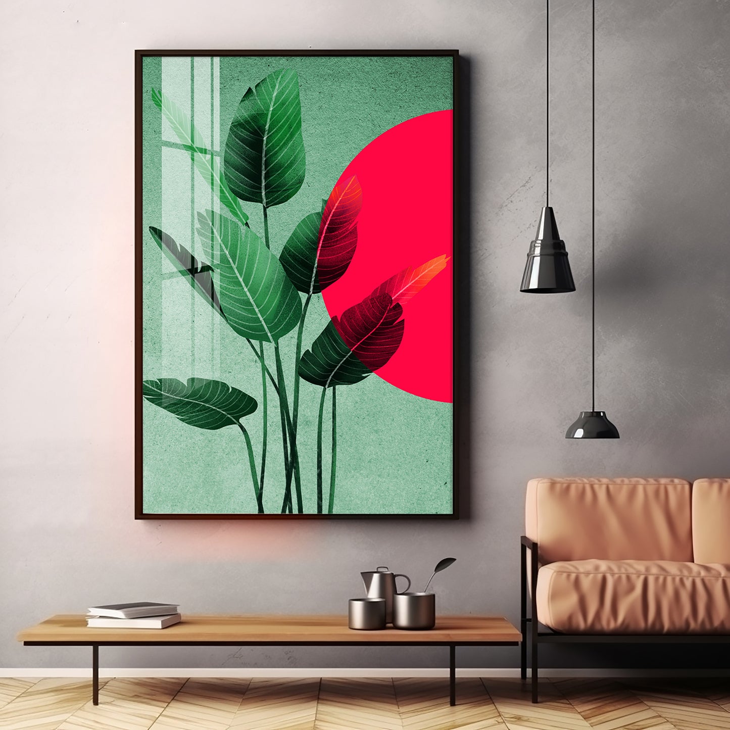 Green Leaf Premium Acrylic Vertical Wall Art