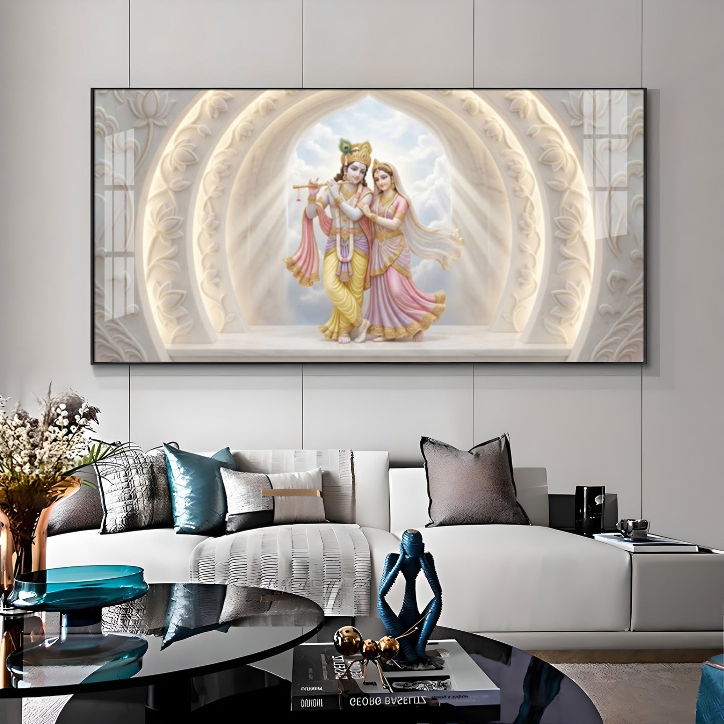 Serene White Radha Krishna Premium Acrylic Horizontal Wall Art