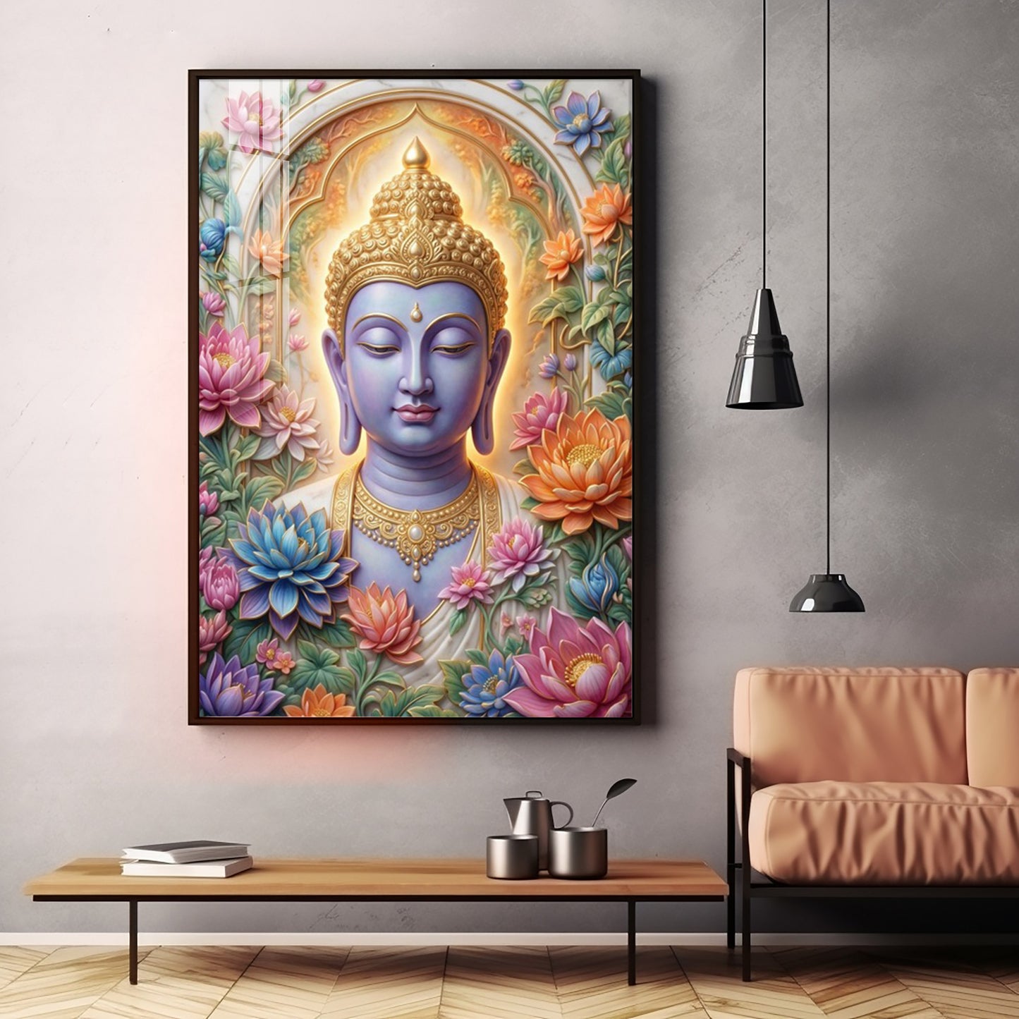 Depiction Of Lord Gautam Buddha Premium Acrylic Vertical Wall Art