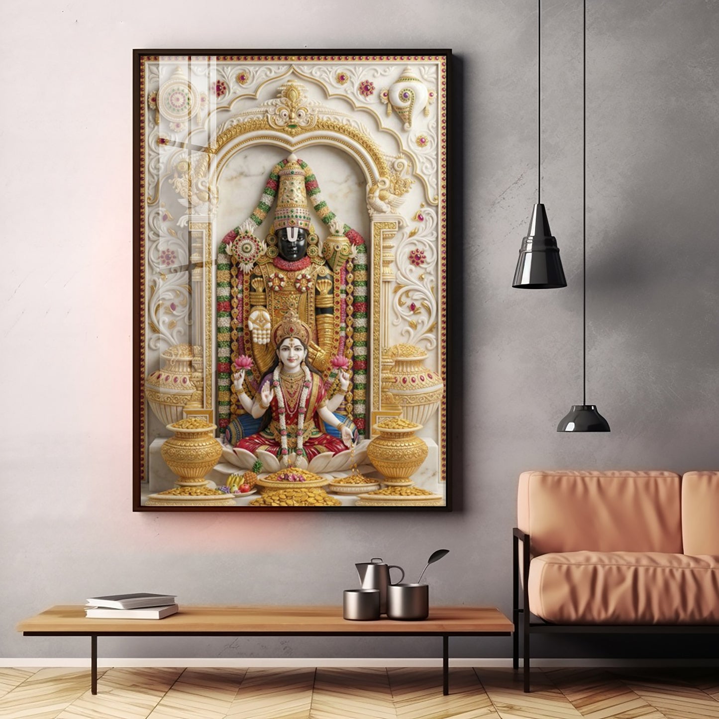 Lord Venkateswara With Maa Laxmi Premium Acrylic Vertical Wall Art