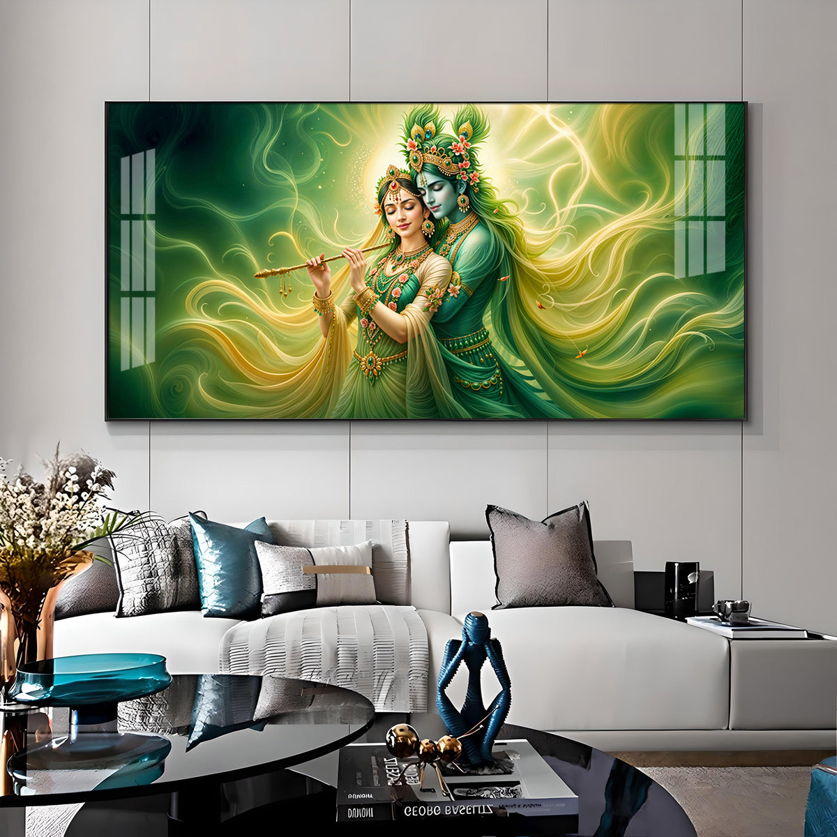 Krishna Radha Divine Connection Premium Acrylic Horizontal Wall Art