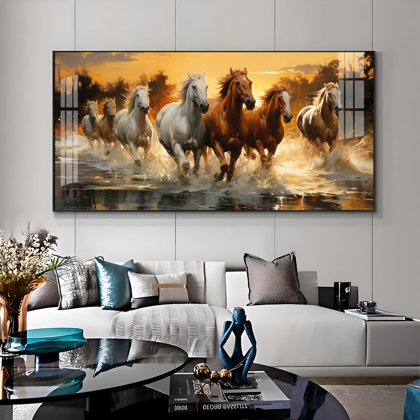 Seven Horses Painting Premium Acrylic Horizontal Wall Art