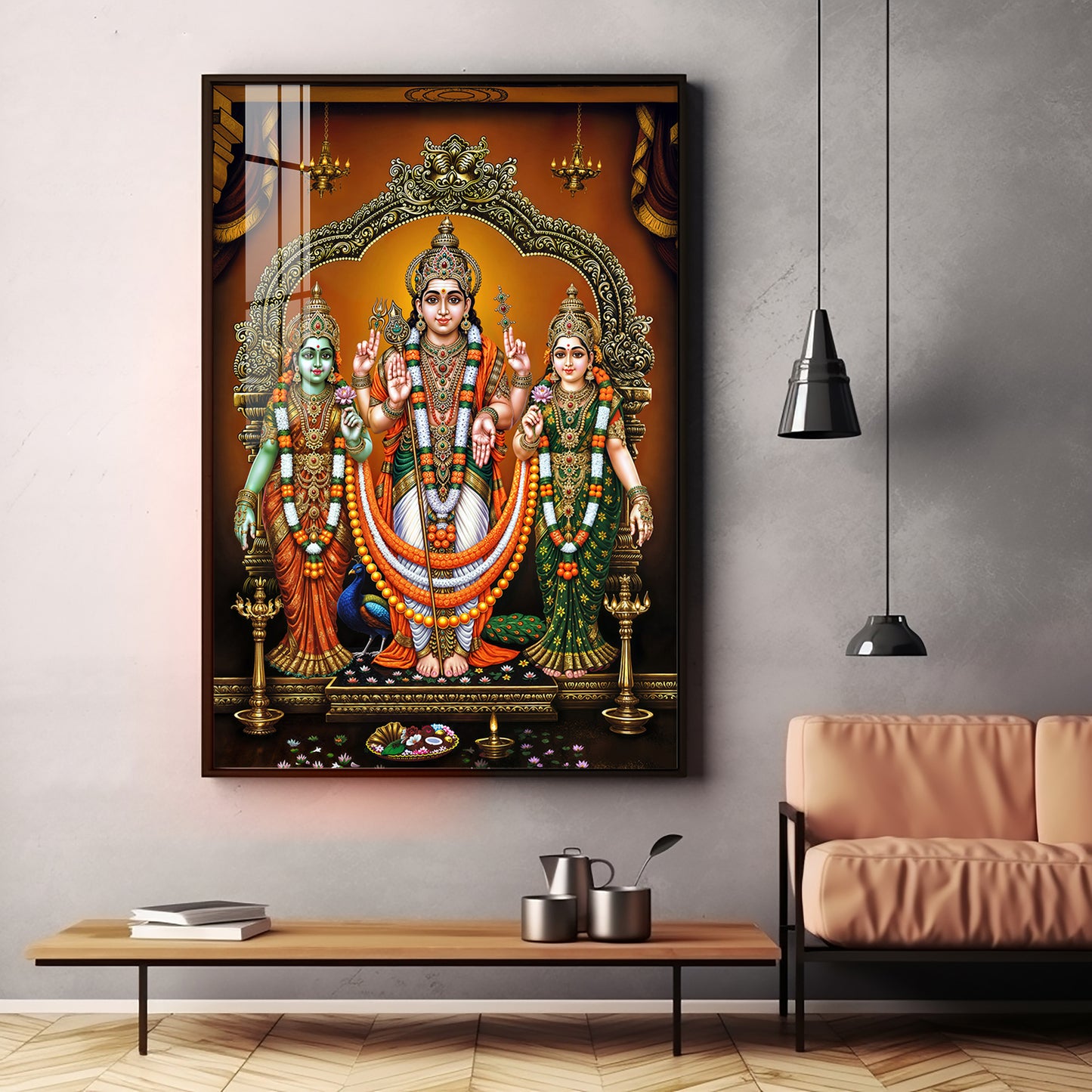 Lord Murugan Valli Deivanai Subramanya Swamy Premium Vertical Acrylic Wall Art