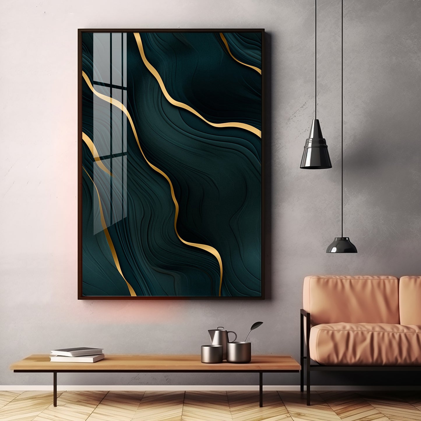 Golden Wave Fusion Premium Acrylic Vertical Wall Art