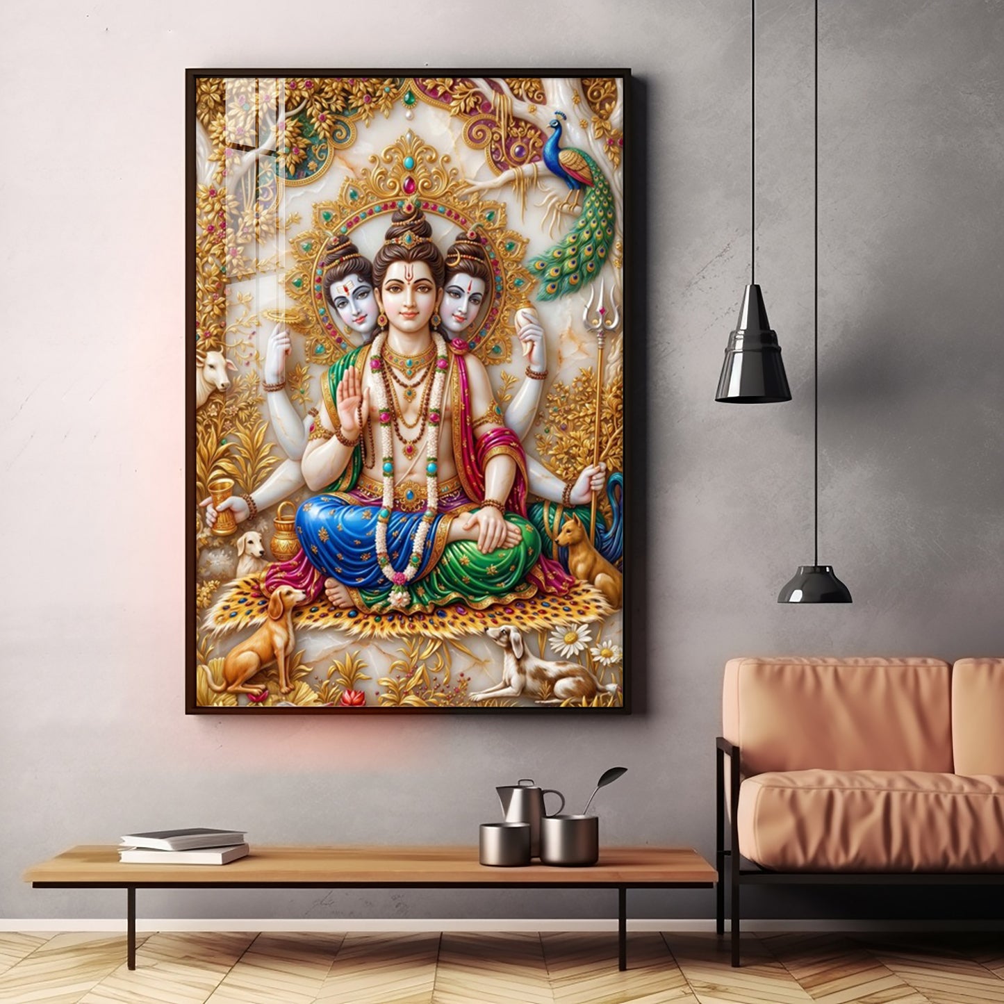 Hindu Lord Dattatreya Swamy Premium Acrylic Vertical Wall Art