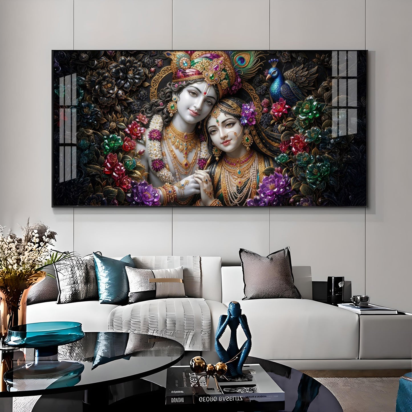 Beautiful Radha Krishna Love Premium Acrylic Horizontal Wall Art