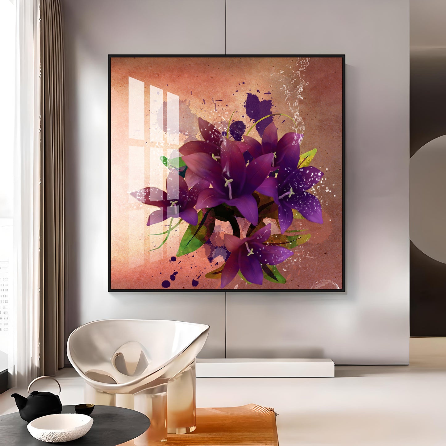 Purple Flowers Premium Acrylic Square Wall Art