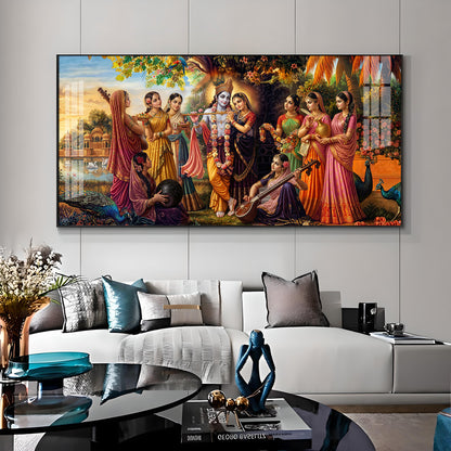 Radha Krishna With Gopiya Premium Acrylic Horizontal Wall Art