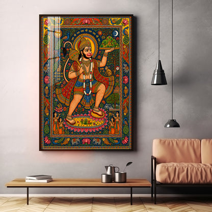 Madhubani Lord Hanuman Premium Acrylic Vertical Wall Art