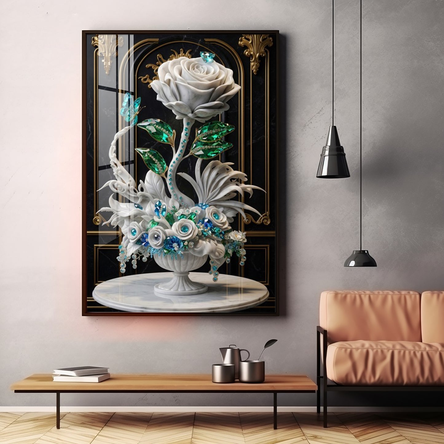 White Rose Premium Acrylic Vertical Wall Art