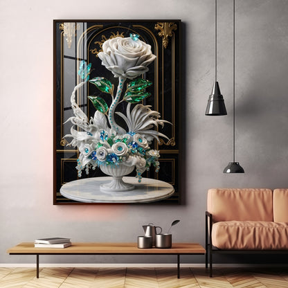 White Rose Premium Acrylic Vertical Wall Art