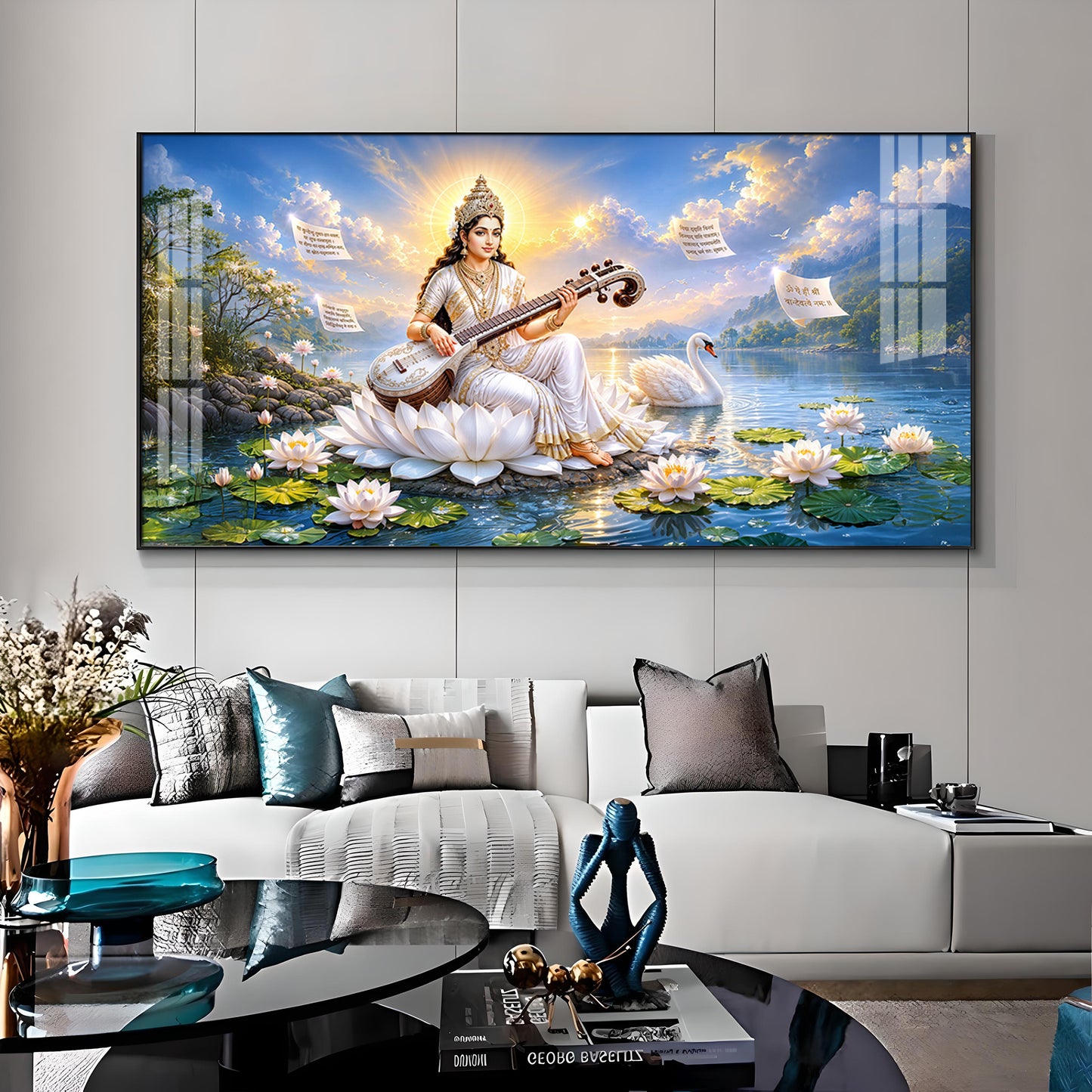 Hindu Goddess Saraswati Premium Acrylic Horizontal Wall Art