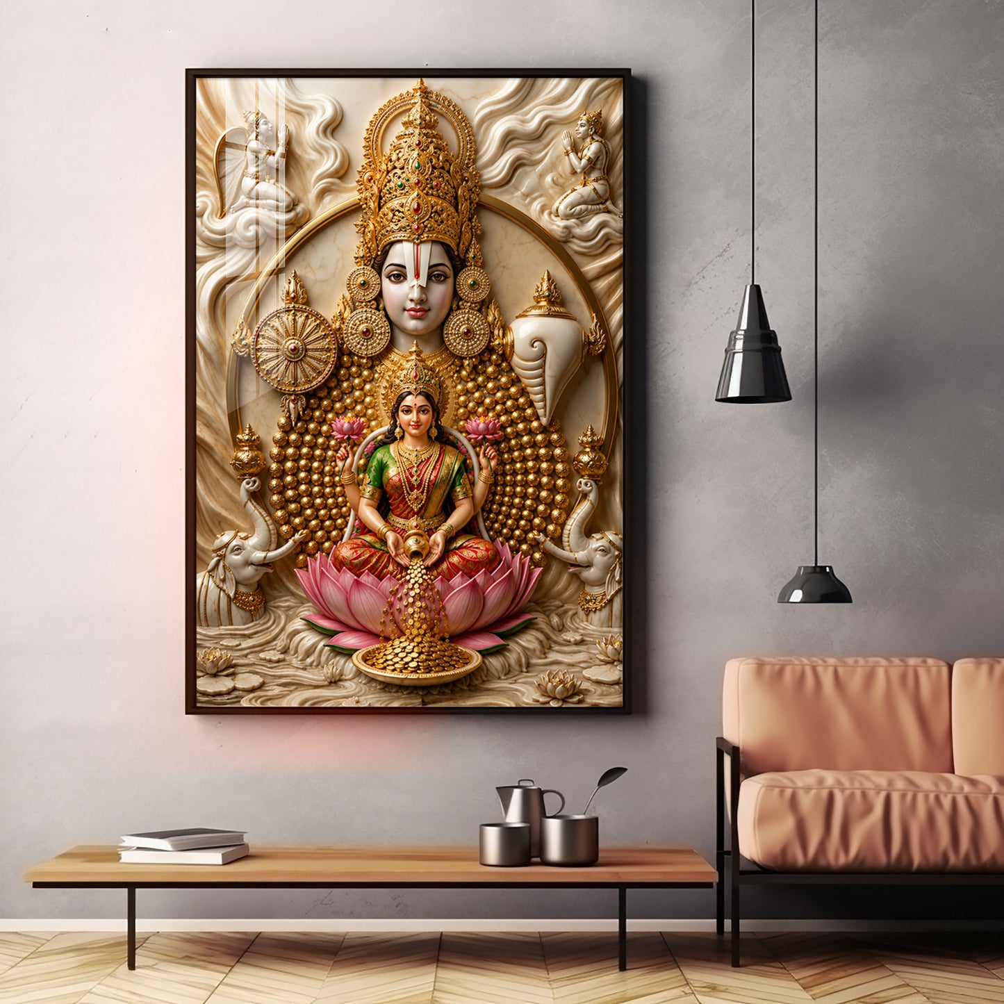 Lord Venkateswara & Goddess Lakshmi Premium Acrylic Vertical Wall Art