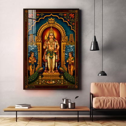 Lord Murugan Divine Tanjore Premium Acrylic Vertical Wall Art
