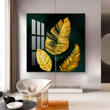 Luxury Golden Leaves Premium Acrylic Square Wall Art