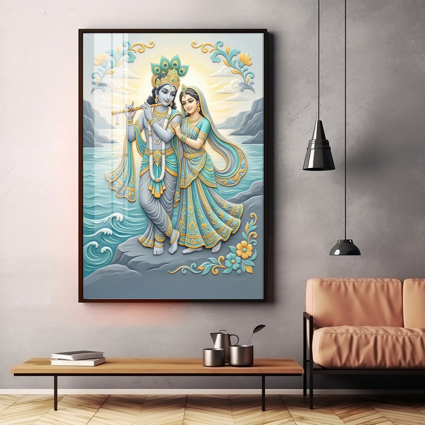 Radha Krishna Swaroop Premium Acrylic Vertical Wall Art