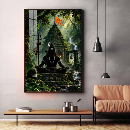 Lord Shiva Meditating In Forest Premium Acrylic Vertical Wall Art