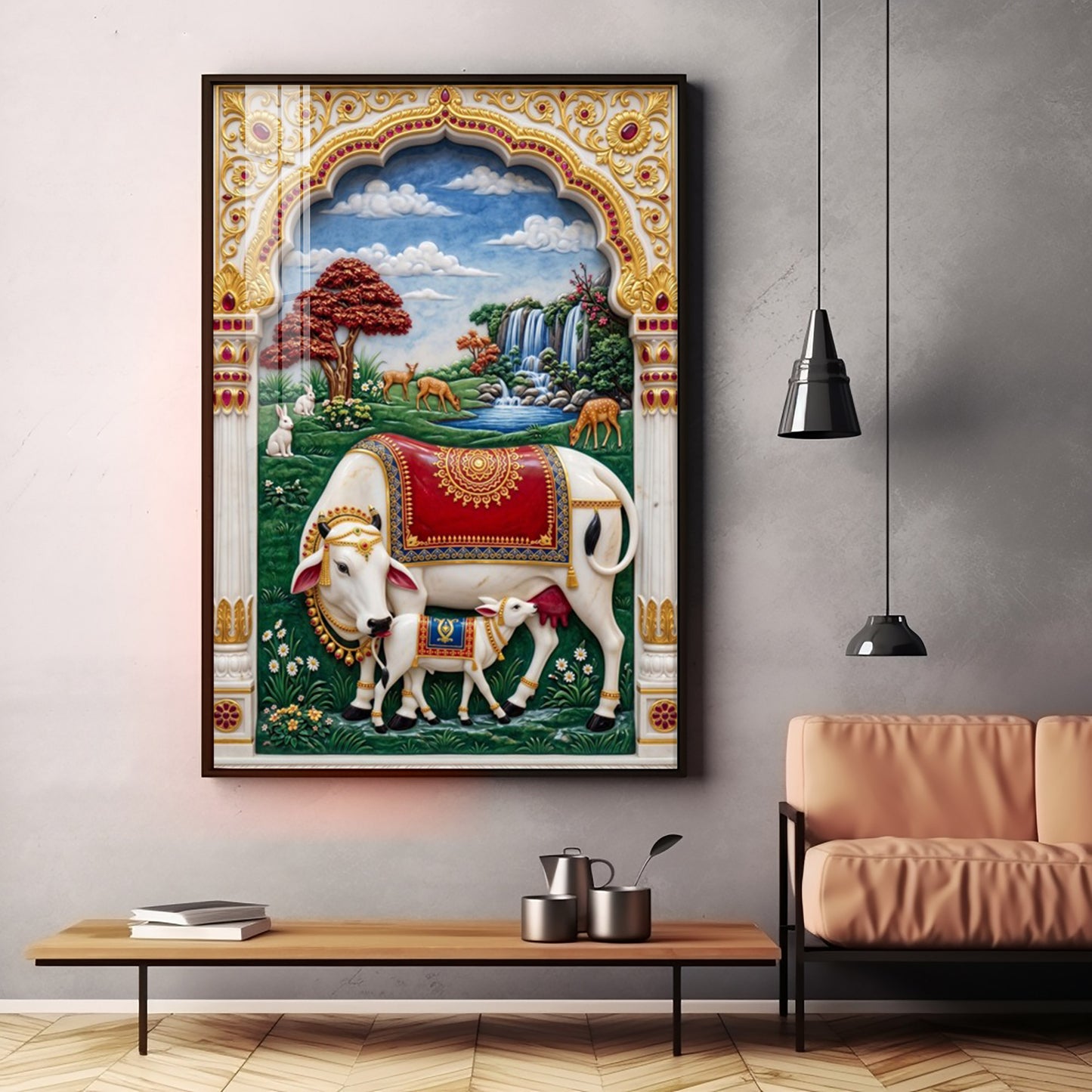 Kamdhenu Gomata Premium Acrylic Vertical Wall Art