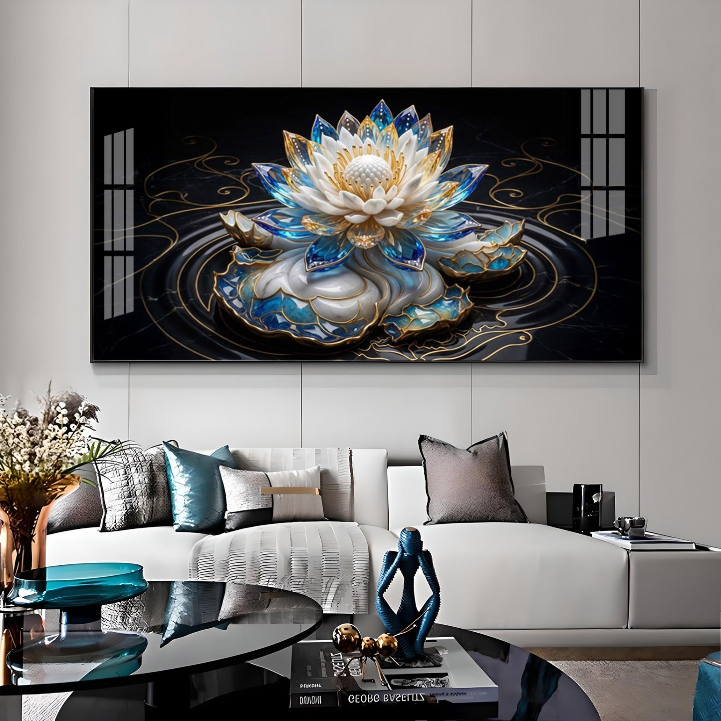 White Lotus Premium Acrylic Horizontal Wall Art
