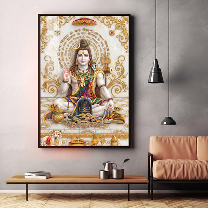 Lord Shiva With Shiva Lingam & Nandi Premium Acrylic Vertical Wall Art