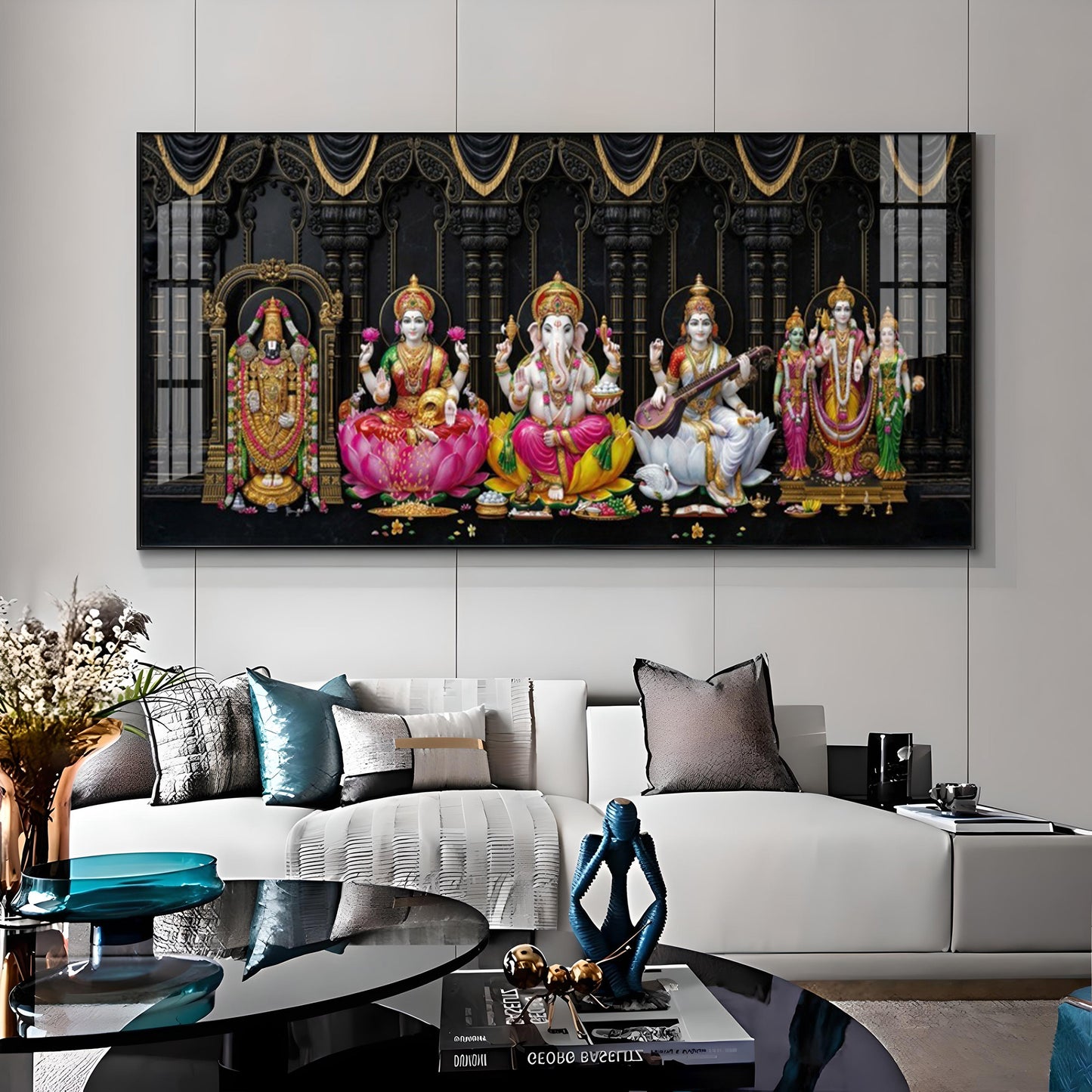 Venkateswara, Lakshmi, Ganesha, Saraswati & Murugan Premium Acrylic Horizontal Wall Art