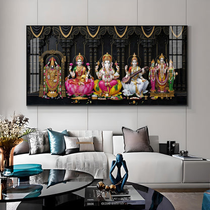 Venkateswara, Lakshmi, Ganesha, Saraswati & Murugan Premium Acrylic Horizontal Wall Art