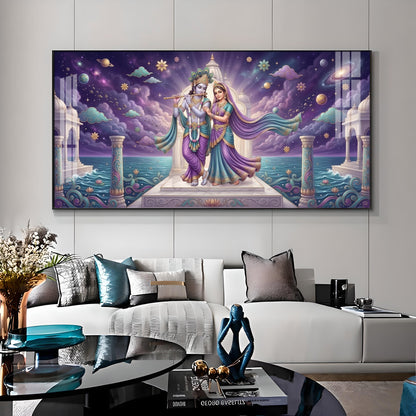 Radha Krishna Moonlit Dance Premium Acrylic Horizontal Wall Art