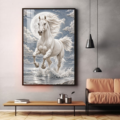Galloping White Horse Premium Acrylic Vertical Wall Art