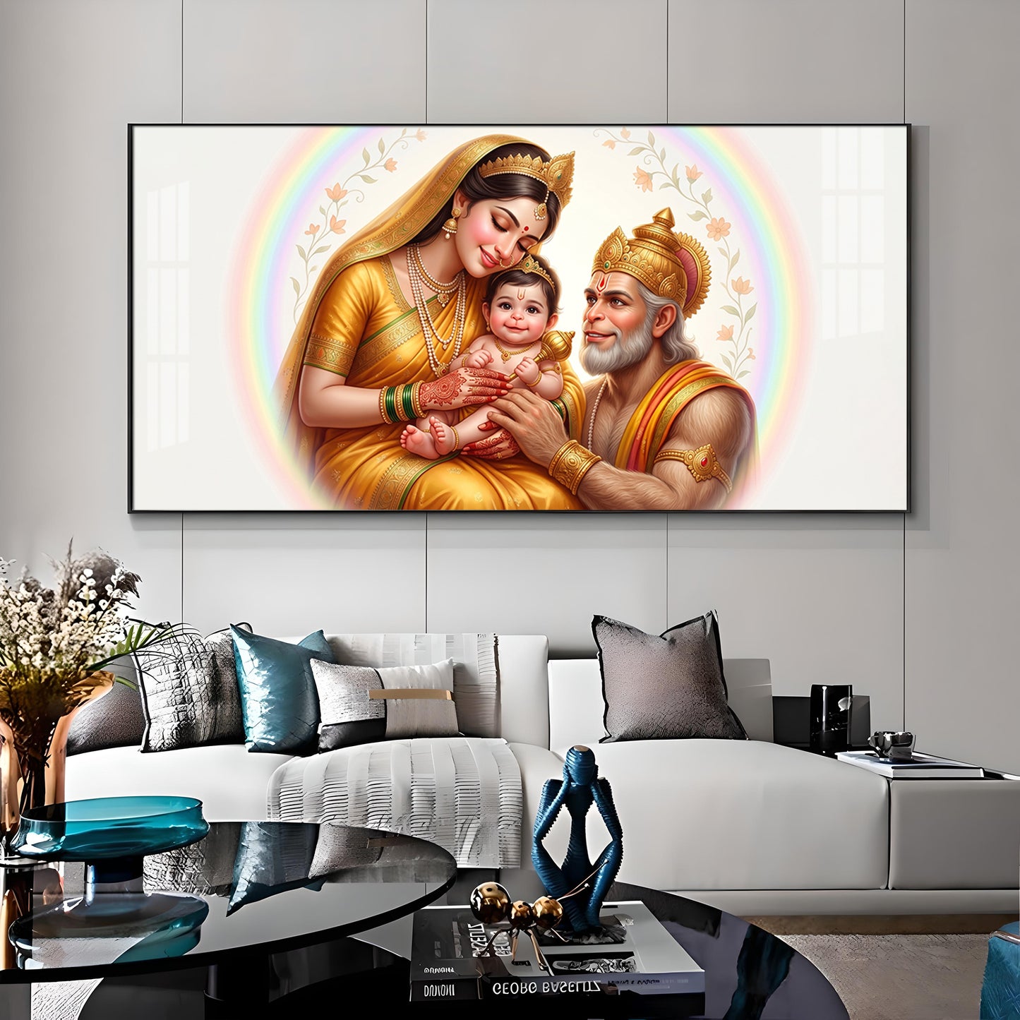 Hanuman Ji With Mata Anjana & Kesari  Premium Acrylic Horizontal Wall Art