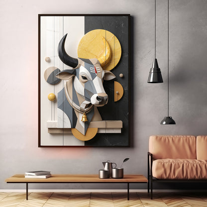Modern Geometric Nandi with Tilak & Bell Premium Acrylic Vertical Wall Art