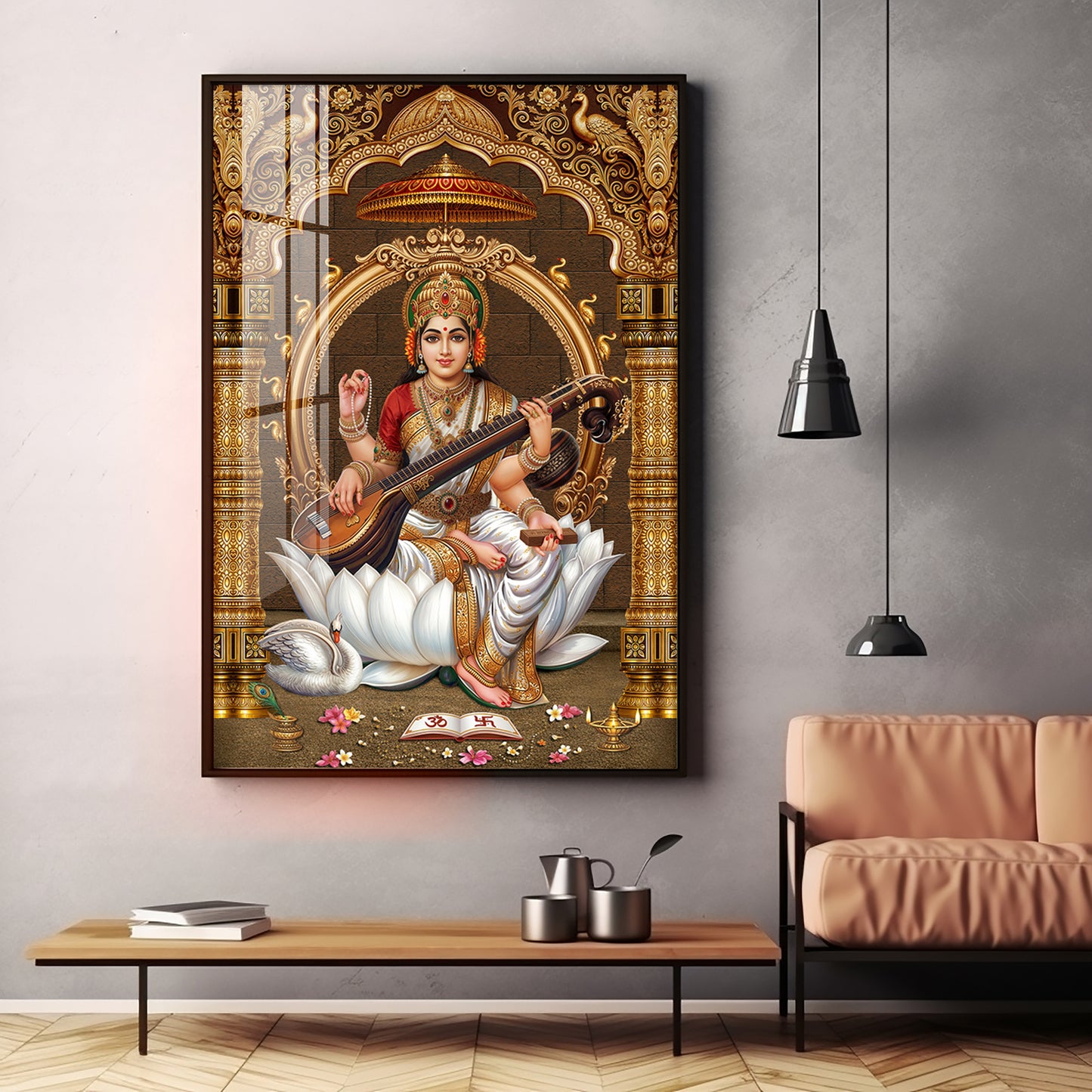Goddess Saraswati Premium Acrylic Vertical Wall Art