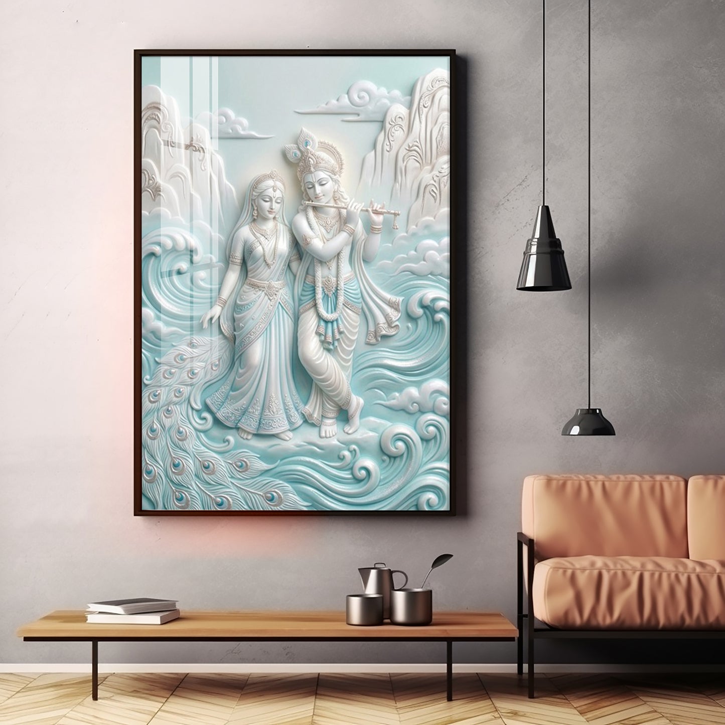 Devotional Lord Radha Krishna Premium Acrylic Vertical Wall Art