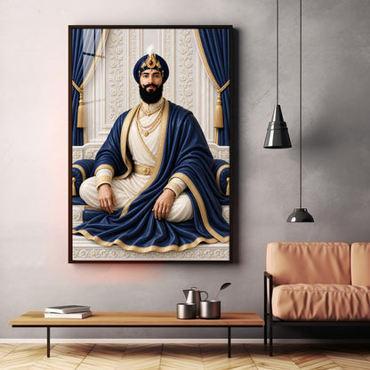 Guru Gobind Singh Ji In Blue Attire Premium Acrylic Vertical Wall Art