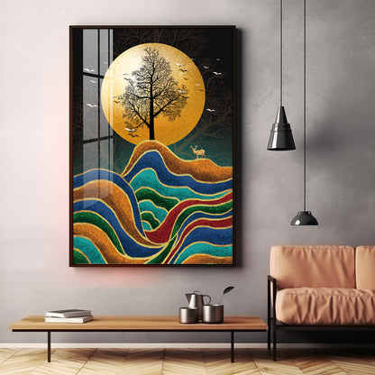 Tree and Deer in Harmony Premium Acrylic Vertical Wall Art