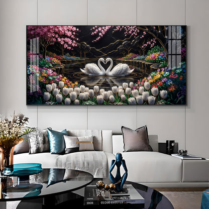 Romantic Swan Lake Love Birds Premium Acrylic Horizontal Wall Art