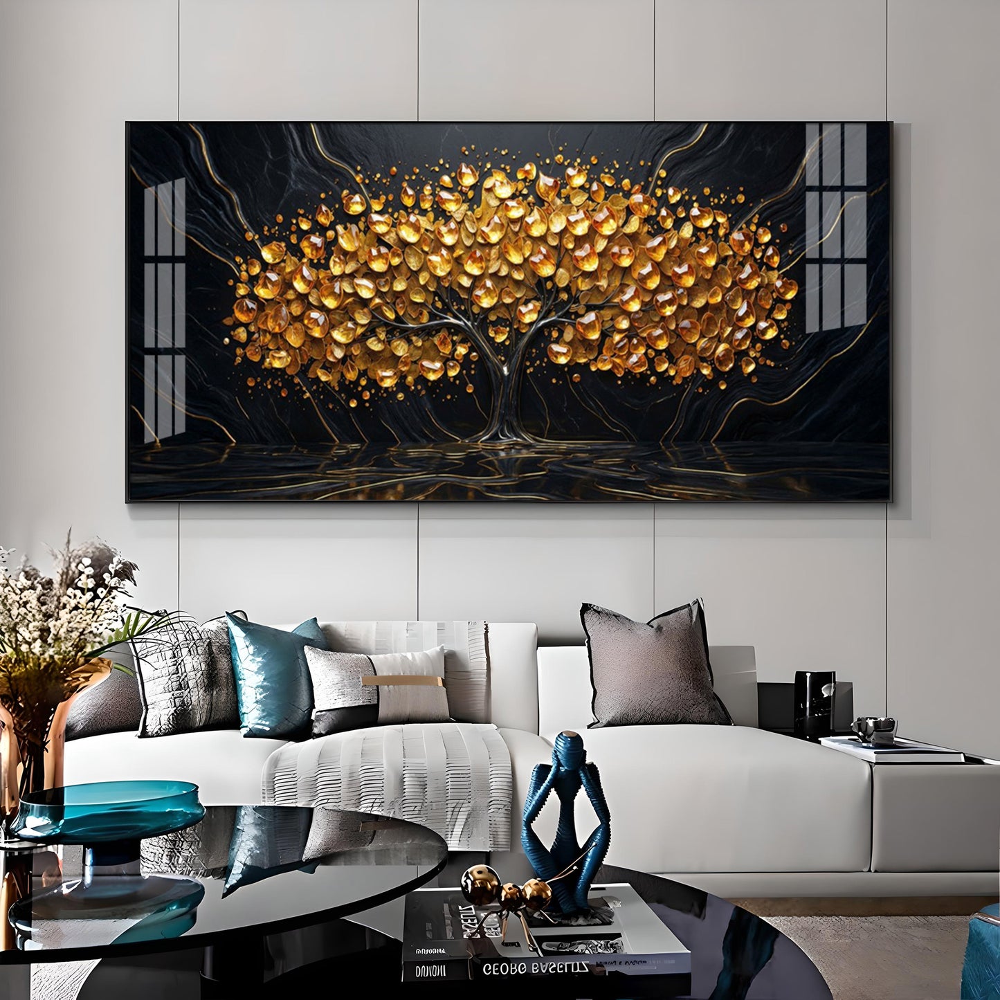 Midnight Gold Tree Premium Acrylic Horizontal Wall Art