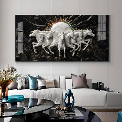 White Running Horses Premium Acrylic Horizontal Wall Art