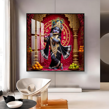 Bal Krishna Playing A Flute Premium Acrylic Square Wall Art